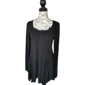 Karen Kane Raw Hem Shirt Top Black Medium Lagenlook Lightweight Preppy Modest